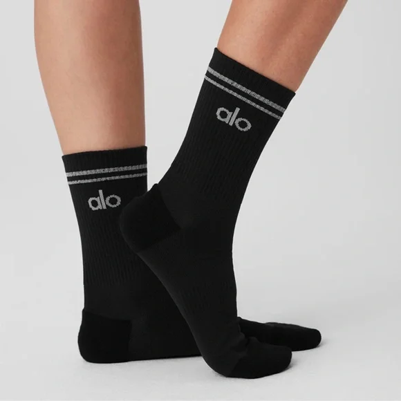 NWT ALO Yoga Unisex Half-Crew Performance Sock in black (Size L) - Picture 1 of 5